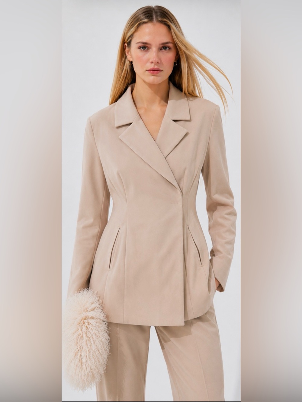 NA-KD Wide Belt Blazer Beige Nude Tailored Minimalist Jacket Size 40 (US 8)